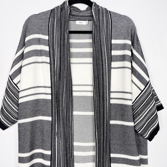 Vince Womens Medium M Black White Multi Striped Cardigan Sweater Open Front Long - Picture 3 of 14